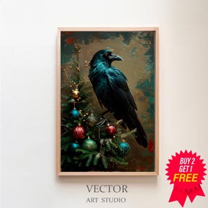 Christmas Raven, Vintage Poster, Art Poster Print, Dark Academia, Gothic Victorian Crow, Gothic Christmas, Christmas Wall Art