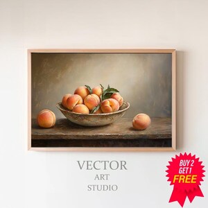 Moody Vintage Fruit Still Life: Peaches Oil Painting | Collection &#39;Tranquil Stillness&#39; by ARTEDYA | Printable Wall Art - Digital Download