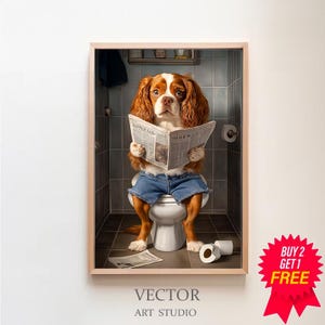 Cavalier King Charles Spaniel Wall Art, Funny Bathroom Decor, Dog in Toilet, Animal in toilet, Digital Download, Charles Spaniel Gift
