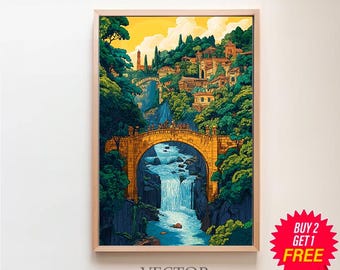 Digitalt konsttryck av Fantasy Fellowship, mystisk alvlandskapsmålning, illustration av förtrollande kraftringar, födelsedagspresent