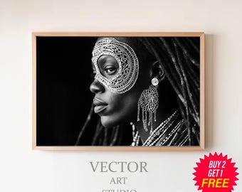 Photography Artwork, Black Woman Art, Black And White Wall Art, vintage Gallery Wall, African art, extra large art, Digital wall art