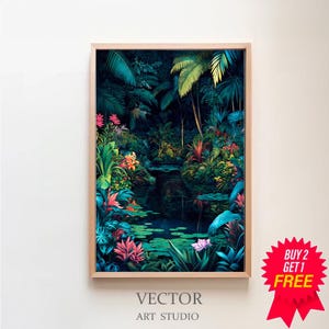 Tropical Jungle Wall Art | Green Colorful Forest Print Large Canvas | Nature Wall Decor | Ready To Hang | Green Forest Large Wall Decor