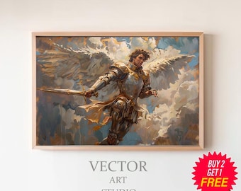 Obra de arte imprimible del Arcángel San Miguel Arcángel Arte imprimible Decoración católica para el hogar Impresión religiosa Obra de arte de ángel Arte religioso de pared