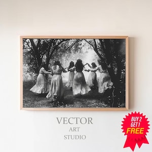 Circle Of Dancing Witches, Vintage Photography, Dark, Occult Poster, Gothic Home Decor, Witchcraft, Witch Print, Gothic Art, Wiccan Art