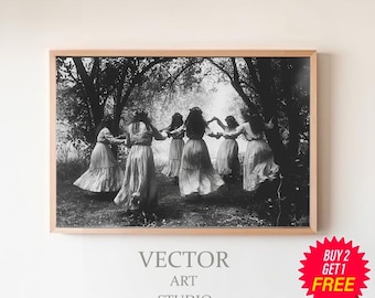 Circle Of Dancing Witches, Vintage Photography, Dark, Occult Poster, Gothic Home Decor, Witchcraft, Witch Print, Gothic Art, Wiccan Art