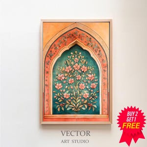 Palestine Floral Arch Art Print, Islamic Wall Art Muslim Architecture Poster Arabic Decor, Large Wall Art Canvas, Eid Ramadan Gift