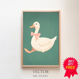 Silly Goose Wall Art Cute Goose Poster Sage Green Nursery Decor Farm Animal Printable Pink Coquette Room Decor Green Girl's Room Goose Print