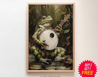Banjo Frog Printable Wall Art | Digital Download | Vintage Frog Art | Vintage Poster | Frog Wall Art | Printable Wall Art | Funny Wall Art