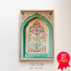 Palestine Floral Arch Art Print, Islamic Wall Art Muslim Architecture Poster Arabic Decor, Large Wall Art Canvas, Eid Ramadan Gift