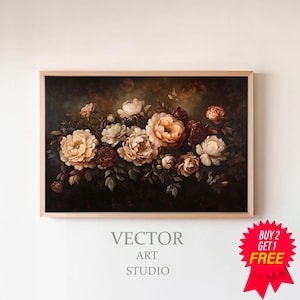 Dark Academia Frame Tv Art Abstract Flowers | Vintage Frame Tv Art Botanical | Vintage Moody Floral Frame Tv Art Antique Flowers