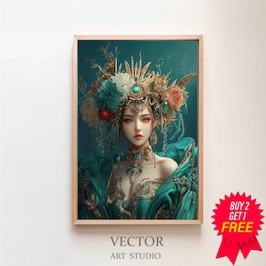 Tara Verde, diosa budista de la compasión, arte mural, estilo cromolitografía, budismo, meditación de yoga, altar budista, póster budista