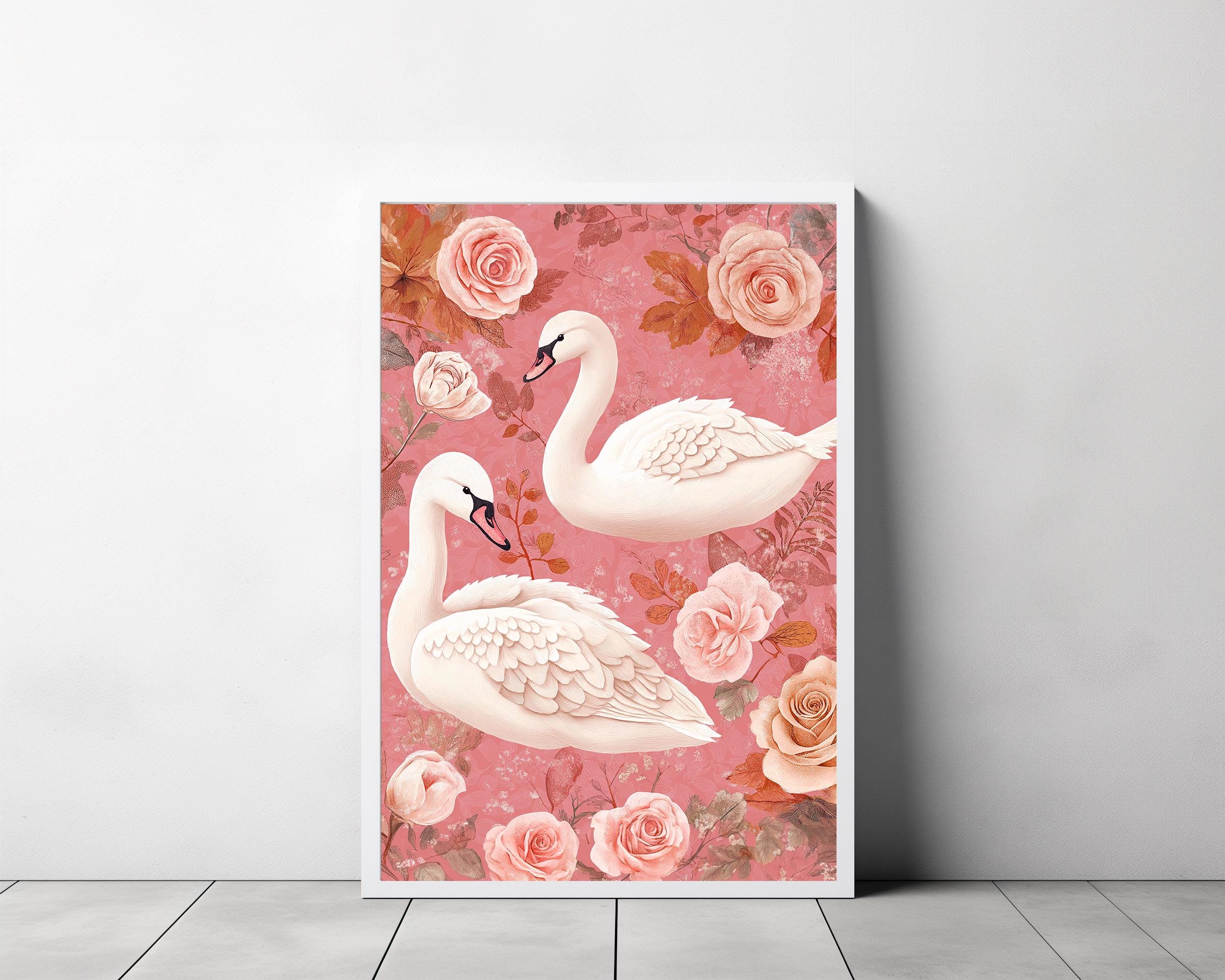 Retro Girly Swan Printable, Light Pink Aesthetic Wall Art, Coquette ...
