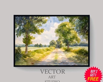 イギリスの田舎の絵画、ビンテージの風景画、アンティークのヨーロッパ