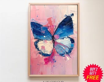 蝶のプリント、ピンクのガーリーなデジタルプリント、女の子の保育室の絵画、コケットな美学、寮の部屋の装飾、プレッピーなトレンディな壁アート