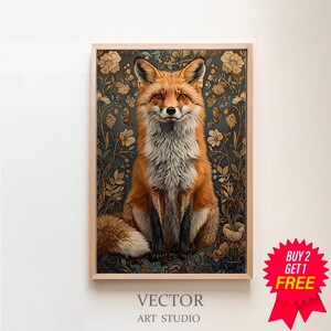 William Morris Inspired Fox Art Print, Fox Print Poster Nature Living Room Art, Forest Wall Art, Large Wall Art Canvas, Kitchen Art