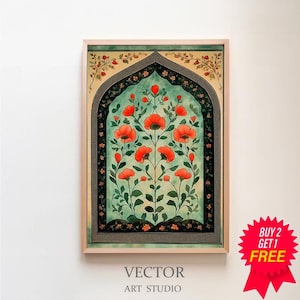 Palestine Floral Arch Art Print, Islamic Wall Art Muslim Architecture Poster Arabic Decor, Large Wall Art Canvas, Eid Ramadan Gift