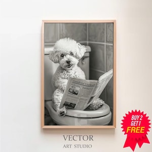 Bichon Frise Wall Art, Funny Bathroom Decor, Bichon Frise in Toilet, Animal in toilet, Dog Art, Digital Download, Bichon Frise Gift