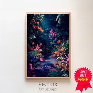 Tropical Jungle Wall Art | Green Colorful Forest Print Large Canvas | Nature Wall Decor | Ready To Hang | Green Forest Large Wall Decor