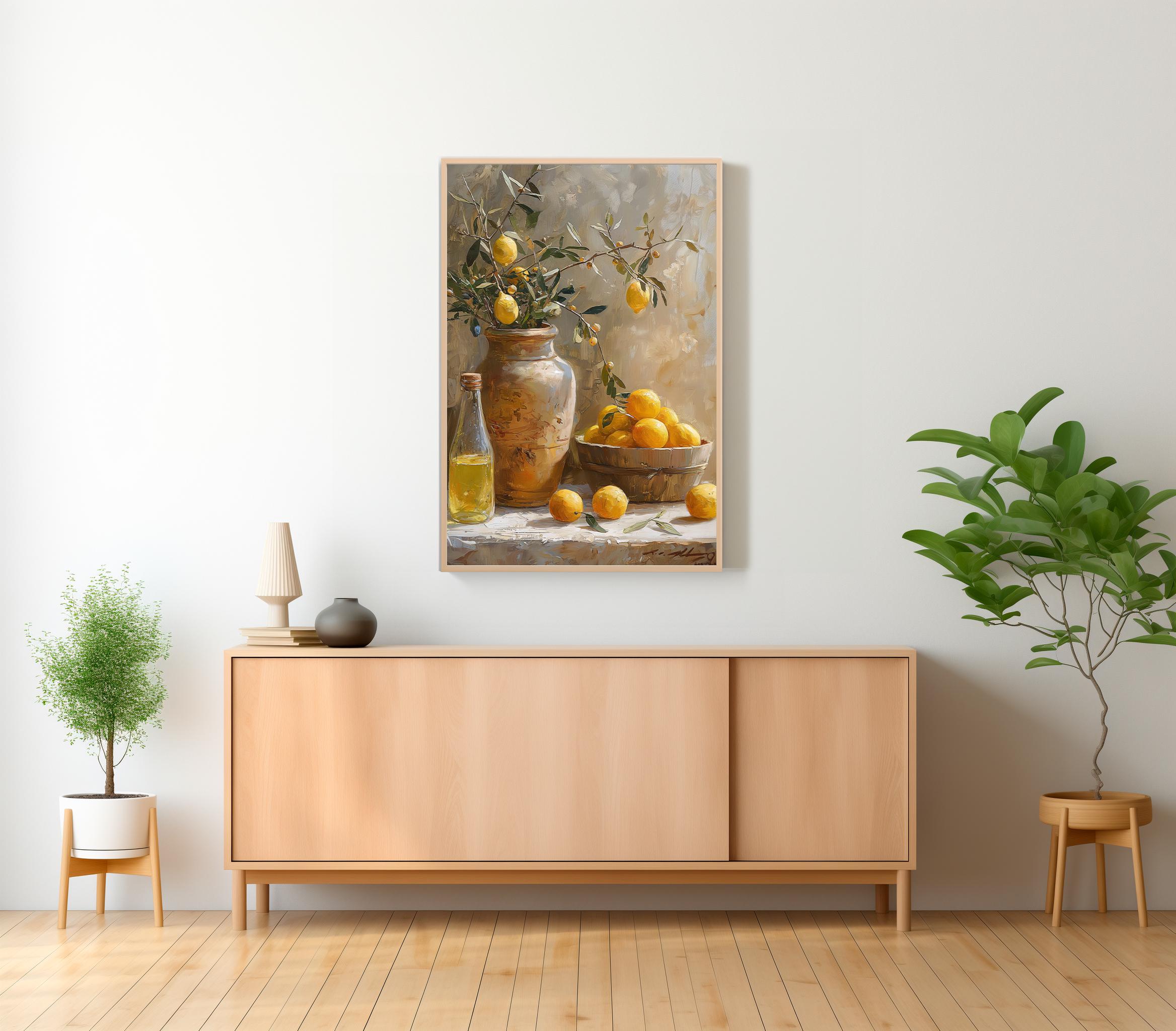 ヴィンテージレモンの静物画、ヴィンテージフルーツの静物画、印刷可能