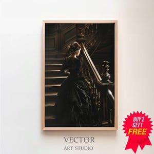Victorian Lady Art Print, Vintage Poster, Art Poster Print, Dark Academia, Gothic Victorian, Haunted Mansion, Digital Download