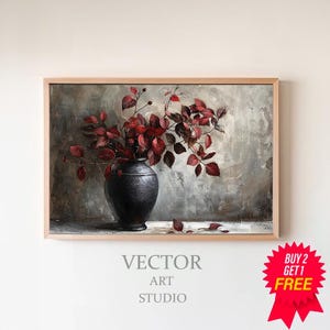 Burgundy Branches Painting | PRINTABLE ART | Moody Floral Art | Vintage Fall Artwork | Digital Download