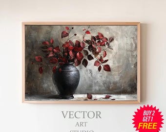 Burgunder Zweige Gemälde | DRUCKBARE KUNST | Stimmungsvolle Blumenkunst | Vintage Herbst Kunstwerk | Digitaler Download