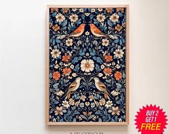Strawberry Thief, William Morris Print, Exhibition Poster, Textile Wall Art, Large Wall Art Canvas, Art Nouveau Print