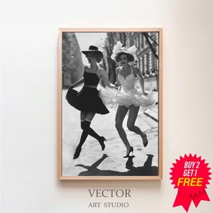 ヴィンテージの女性のダンスの壁アート、レトロな女性のファッション、シックな女性のポーズ、白黒プリント、フェミニストの壁装飾、ヴィンテージ写真
