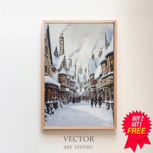 Plakat Wizard Town, Magiczna sztuka ścienna Wizard Valley, Prezent urodzinowy z podróży, Plakat podróżny w stylu vintage, Dekoracja imprezy Wizard, Magiczna dekoracja domu