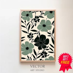 Botanic print sage green botanical wall decor printable wall art floral Illustration botanic poster vintage print neutral flower print art