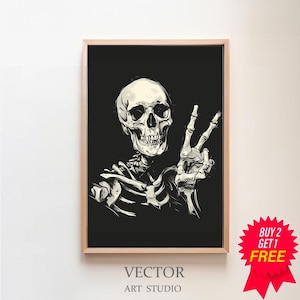 Skeleton Peace Sign Halloween Wall Art | Halloween Decor | Gothic Wall Art | Digital Download Halloween PRINTABLE Skeleton Art | Spooky Art