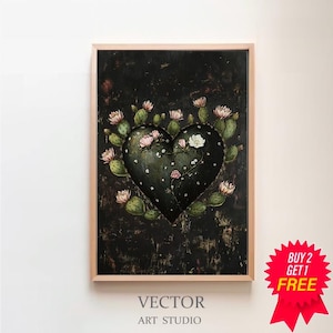 Mexican Cactus Heart Canvas, Mexican Folk Art Painting, Mexico Wall Art, Cactus Wall Art, Vintage Wall Art, Cactus Print, Boho Wall Decor