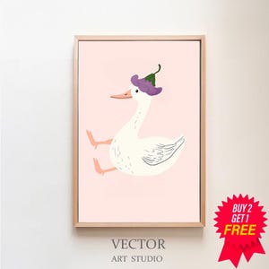 Silly Goose Wall Art, Cute Goose Poster, Girl Nursery Decor, Farm Animal Printable, Geese and Flowers, Children's Room Print, Goose Theme