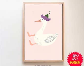 Silly Goose Wall Art, Cute Goose Poster, Girl Nursery Decor, Farm Animal Printable, Geese and Flowers, Children's Room Print, Goose Theme