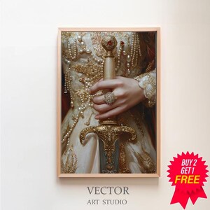 Victorian Aesthetic Princess Master Sword Art, Dark Moody Wall Art, Dark Academia Victorian Woman Royal Portrait, Baroque Oil Painting