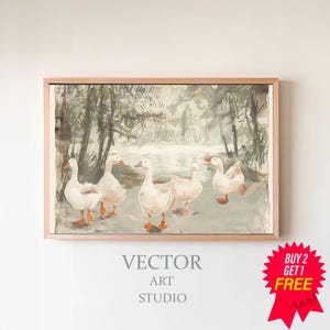 Vintage Nursery Decor | Farmhouse Print | Abstract Duck Art | Goose Painting Print | Farmhouse Nursery Wall Art | Animal Illustration