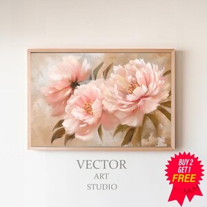 Vintage Peony Flower Frame TV Art, Spring Painting, Easter Botanical Flowers Frame TV Art, Valentines Day Art, Victorian Home Decor