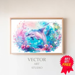 Delfin Aquarell Clipart Unterwasserwelt Aquarell Kunst Baby Delfin Aquarell Süßes Baby Tier Delfin Watercolor Clipart, Digital Download