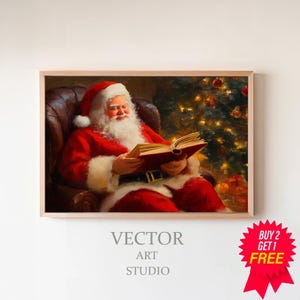 Christmas Frame TV Art, Reading Santa Frame TV Art, Christmas Art for TV, Seasonal Christmas Decor, Digital Download, Christmas Wall Art