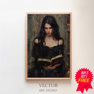 Antique Portrait Woman Reading | Vintage Print | Vintage Oil Painting | Woman Reading | Bedroom Wall Decor | Women Decor