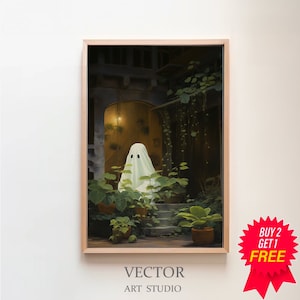 Plant Lover Ghost, Dark Academia, Vintage Poster, Art Poster Print, Haunting Ghost, Halloween Decor