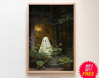 Plant Lover Ghost, Dark Academia, Vintage Poster, Art Poster Print, Haunting Ghost, Halloween Decor