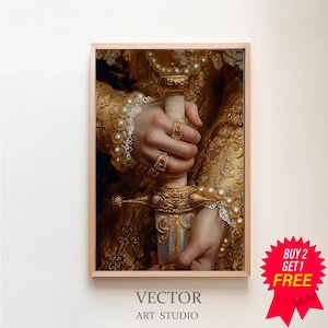 Victorian Aesthetic Princess Master Sword Art, Dark Moody Wall Art, Dark Academia Victorian Woman Royal Portrait, Baroque Oil Painting