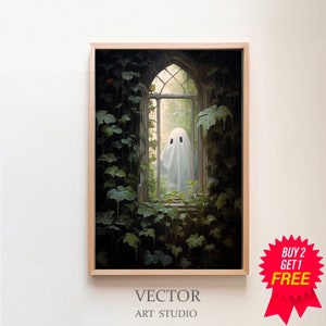 Ghost Outside Looking In, Haunting Ghost, Vintage Poster,  Dark Academia, Art Poster Print, Halloween Decor