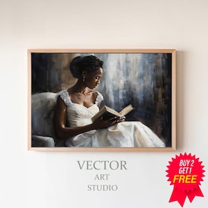 Vintage Female Portrait Reading a Book | Vintage Oil Painting |  Black Art | Printable Art | Digital Download