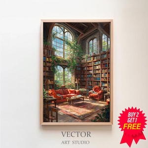 Vintage Book Poster, Cozy Book Nook Art, Reading Gift, Book Lovers Home Decor, Readers Art Print, Trendy Wall Art Decor, Academia Painting