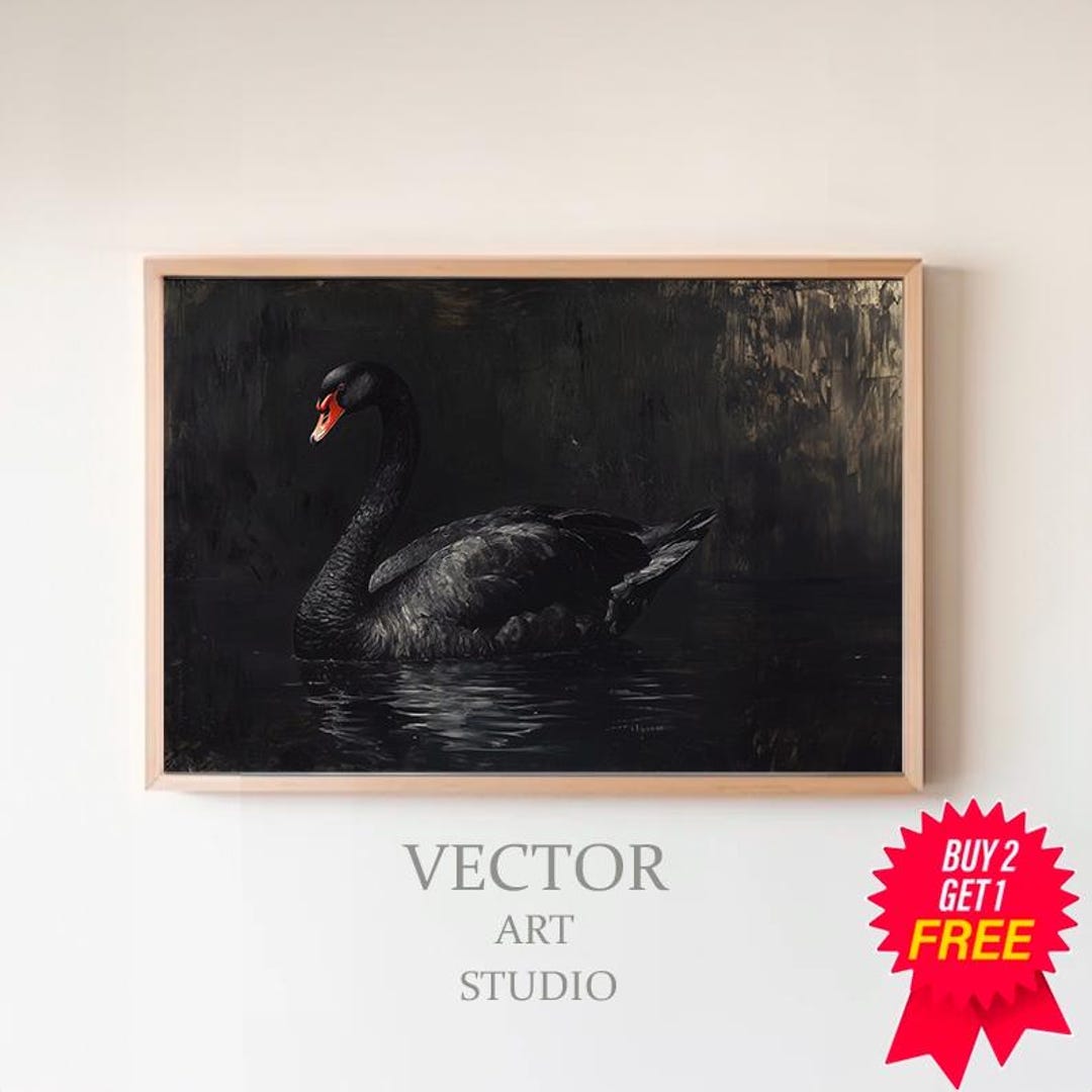 Black Swan Art Printable, Vintage Oil Painting Swan Bird Victorian Wall ...