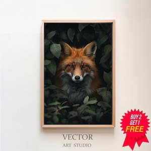 Red Fox in Moody Forest Printable Wall Art  Wildlife Painting Gothic Dark Cottagecore Vintage Dark Academia Print Woodland Animal Art