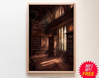 Gothic Library Print, Vintage Poster, Art Poster Print, Dark Academia, Reading Gifts, Gothic Victorian