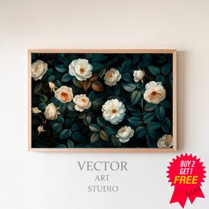 Dark Vintage Flowers Frame TV Art, Summer Tv Art, Neutral Pink Rustic Floral Painting, Spring Decor, Botanical Easter Screensaver